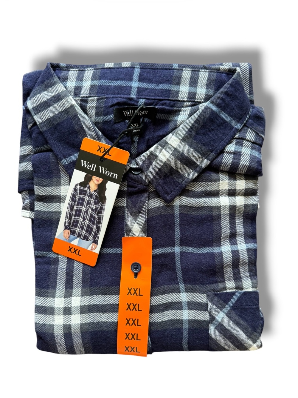 Well Worn Womens Flannel Shirt, Navy Sky